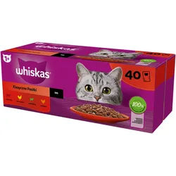 WHISKAS Adult Sachets 40 x 85 g Classic Meals - Nassfutter für ausgewachsene Katzen, in Sauce (Schnitte mit: Rind, Huhn, Lamm, Geflügel)