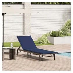 vidaXL Gartenliege, Sonnenliege mit Auflage Grau Poly Rattan
