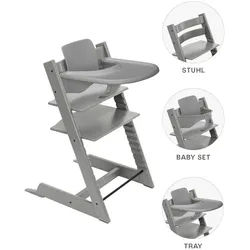 Stokke Hochstuhl-Set , Hellgrau , Holz , Buche , 83x65x46 cm , Fußstütze verstellbar, Sitzfläche verstellbar, höhenverstellbar, Tablett, Snacktablett , Babymöbel & Kindermöbel, Babyzimmer, Hochstühle