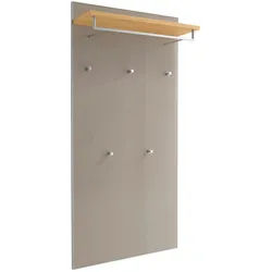 Novel Garderobenpaneel , Taupe, Eiche Bianco , Holz, Glas , Eiche , furniert , 80x170x27 cm , Goldenes M, Made in Germany, DGM-Klimapakt , Aufhängemöglichkeit , Holzmöbel, Garderobe Holz, Garderobenpaneele Holz