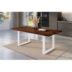 SAM® Baumkantentisch Nikita, massives Akazienholz, Baumkante, Metallgestell U-Form, bis 3m braun 180 cm x 77 cm x 90 cm