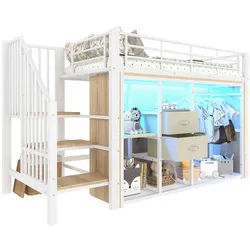 Okwish Hochbett 90/200 cm Weiß mit 2 Schubladen und mehrfarbiger LED-Beleuchtung , Metall , 90x200 cm , Babymöbel & Kindermöbel, Kinderzimmer & Jugendzimmer, Kinderbetten, Hochbetten