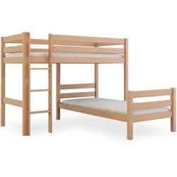 Bubema Loki – Kinder Etagenbett/Hochbett, Buche massiv, natur oder weiß lackiert - Natur lackiert