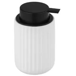 WENKO Keramik Seifenspender Belluno, mit Soft-Touch Oberfläche, Moderner Seifenspender ideal geeignet für Badezimmer, Gäste-WC und Küche, 1 Stück, Farbe: Weiß, Pumpkopf: Schwarz
