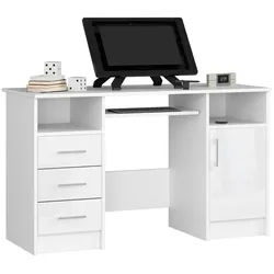 Raumhirsch Furniture Schreibtisch mit Tastaturauszug - Bürotisch - 124 cm breit (viele Farbvarianten, Maße 124 x 74 x 52 cm) - Hochwertig & stabil), Kompakte Maße mit großzügiger Arbeitsfläche (124 x 52 cm) weiß