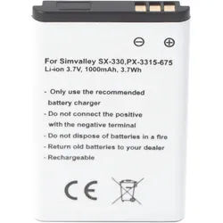 Akku passend für Simvalley SX-330, PX-3315-675, Li-Ion, 3,7V, 1000mAh, 3,7Wh