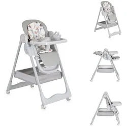 Moni Kombihochstuhl Hochstuhl Surprise faltbar, Lätzchen Schüssel Löffel Gabel Räder Korb grau