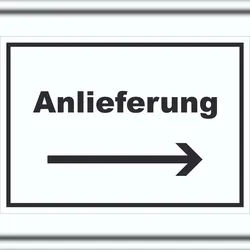 HB-Druck Anlieferung Schild mit Text und Richtungspfeil rechts Annahme waagerecht A3 Rückseite selbstklebend