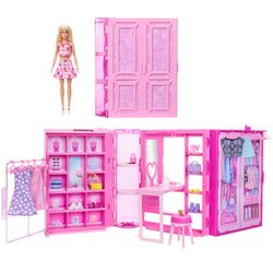 Barbie Dream Closet-lekset med modedocka, kläder och tillbehör, 90 cm brett med fler än 25 delar