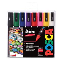 POSCA PC-5M Sort, Blå, Grøn, Lyserød, Rød, Violet, Hvid, Gul 8 stk