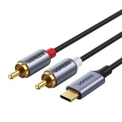 Lydkabel USB-C han - 2RCA han 1,5m grå