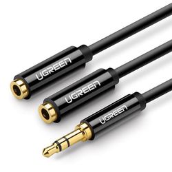 Hovedtelefon kabel splitter 2x AUX 3,5mm mini jack 25cm sort