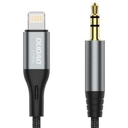 Bomuldsflettet AUX-lydkabel iPhone Lightning - ministik 3,5 mm 1m, grå