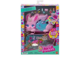 Polly Pocket 2-i-1 Bunny Fun kiste, bærbart lommelekesett med 2 dukker og 12 tilbehør inkludert dyr