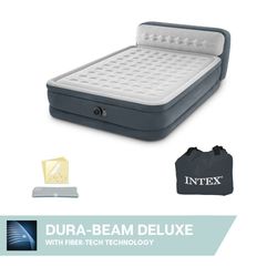 Intex luftmadrass - Ultra Plush - 2-Person - 152x236x86 cm (BxLxH) - Grå - Med sänggavel - Inbyggd motorpump