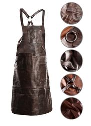 PREMIUM SKINNFÖRKLÄDE GRILL / BBQ / BARISTA / KOCK / FRISÖR FÖRKLÄDE BRUN VINTAGE