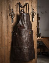 PREMIUM SKINNFÖRKLÄDE GRILL / BBQ / BARISTA / KOCK / FRISÖR FÖRKLÄDE BRUN VINTAGE