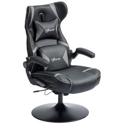 Gamingstol med gynge- & vippefunktion, højdejusterbar, højttalere, max 120 kg, sort/grå