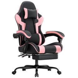 Ergonominen pelituoli lannerangan tuella, säädettävä istuin ja selkänoja, hengittävä PU-nahka, tietokone- ja toimistotuoli musta-pinkki, Max 200 kg