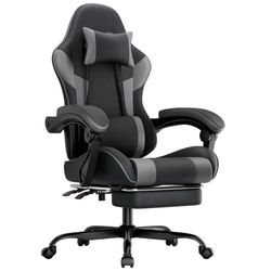 Ergonominen pelituoli lannerangan tuella, säädettävä istuin ja selkänoja, hengittävä PU-nahka, tietokone- ja toimistotuoli musta-harmaa, Max 200 kg