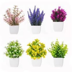 Moorle kunstige planter 6-delt sæt-mini sæt kunstige blomster i potte til dekoration