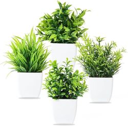 4-pak kunstige planter med potte, 17x12 cm, til stue og kontor