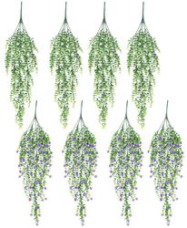 Lollanda Konstgjorda Hängväxter 8 st, Lila/Vit, ormbunksrankor, lämpliga för inomhus- och utomhusdekorationer, UV-beständig