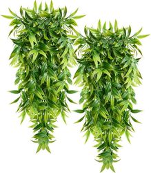 OBOSOE Artificiella hängande växter – 2-pack konstgjorda bambublad för uteplats, balkong eller terrass
