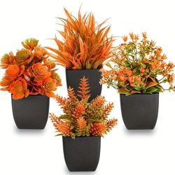 Lollanda 4-Pack Konstgjorda Växter med Kruka , Konstväxter Set för hem ,Vardagsrum och kontor 11x16.5cm