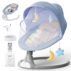 Elektrisk babyrocker med musik, automatisk rocker med myggenet, 5-gears babygynge, 0-12 måneder, 0-9 kg, blå