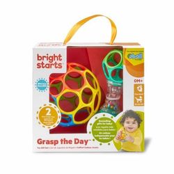 BRIGHT STARS O'Ball Baby Presentset med 2 babyleksaker: en skallra och en klassisk O-boll i rött, gult, blått och grönt