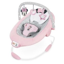 DISNEY BABY Babyskridstol - Minnie - Bue med aftageligt Disney-udviklingslegetøj, 8 melodier, beroligende vibrationer, justerbar nakkestøtte