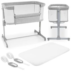 LUNA 3-i-1 sovesofa, grå, til børn op til 9 kg, højdejustering i 7 niveauer, 4 transporthjul, aftageligt sidepanel