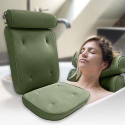 HelloBath® Luksus Badpute – Grønn - Ergonomisk 3D Mesh Nakke- & Hodestøtte for Badekar – Med Sugekopper & Oppbevaringspose