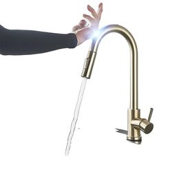 Utrækbar Køkkenarmatur, Sensorstyring, Rustfrit Stål Finish,Børstet guld A