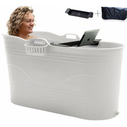 HelloBath® Bath Bucket XL – Hvit 122 cm – Sammenleggbar Badebalje for Voksne & Barn – Isbad – Med Avløpsslange & Beskyttelsestrekk