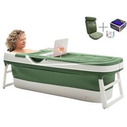 HelloBath Foldebadekar til voksne - Salvia Vihreä - 157cm - Ekstra lang - Inkluderende badepude & Opbevaring Cover
