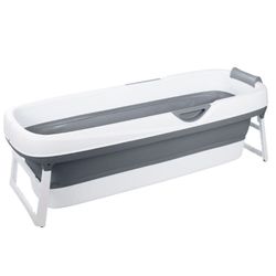 HelloBath® Goliath XXL Sammenleggbart Badekar 157 cm (Basic)– Antrasitt/Hvit – Stort Badekar for Voksne & Barn – Med Avløpsslange