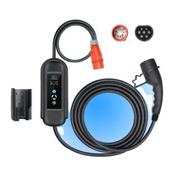 Bærbar EV-lader 11KW, Justerbar 8-16A Strøm, 5M Kabel Længde,5M Oplader Holder, TYPE2