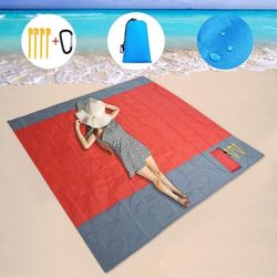 Stort strandteppe 210x200cm sandtett vanntett lett utendørs teppe rød