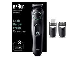 Braun BeardTrimmer 3 BT3411, Vaskbar, Batteri, Sort, Grønn