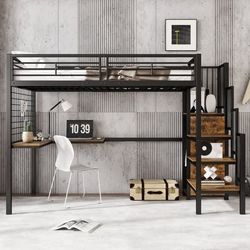 Kerrossänky 90x200 cm - kirjoituspöydällä ja vaatekaapilla - rautaa ja lastulevyä - musta
