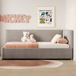 Polstersäng/Bäddsoffa 90x200 cm i sammet – Grå dagbädd med ribbotten och 2 stora förvaringslådor – Multifunktionell gästsäng