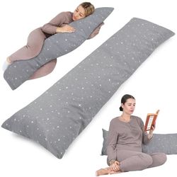 Sidobäddkudde gravidkudde amningskudde 40 x 145 cm med lock positioneringskudde, kudde för kvinnor och sidosliprar, babygraviditetskudde XXL 40x145