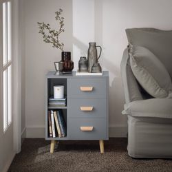SoBuy Sengebord med 3 skuffe og 2 hylder Sofabord Sidebord FBT95-HG
