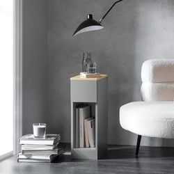 SoBuy Smalt natbord med skuffe og hylde – Praktisk sengbord 20x35x60cm | Grå FBT111-HG