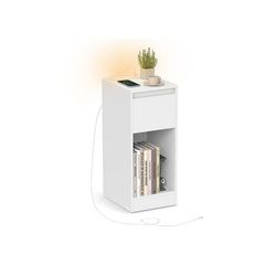 Sängbord med LED-belysning och USB-portar - Cloud White