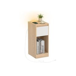 Sängbord med LED-belysning och USB-portar - Almond Yellow-Cloud White