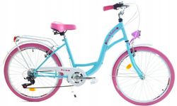 Tjejcykel 24 tums robust modell rosa med blå 6 växlar