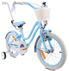 sun baby HEART BIKE Barncykel 16 tum - växlar Shimano - Korg, Handtag, Sidohjul - Silver Moon, Ljusblå